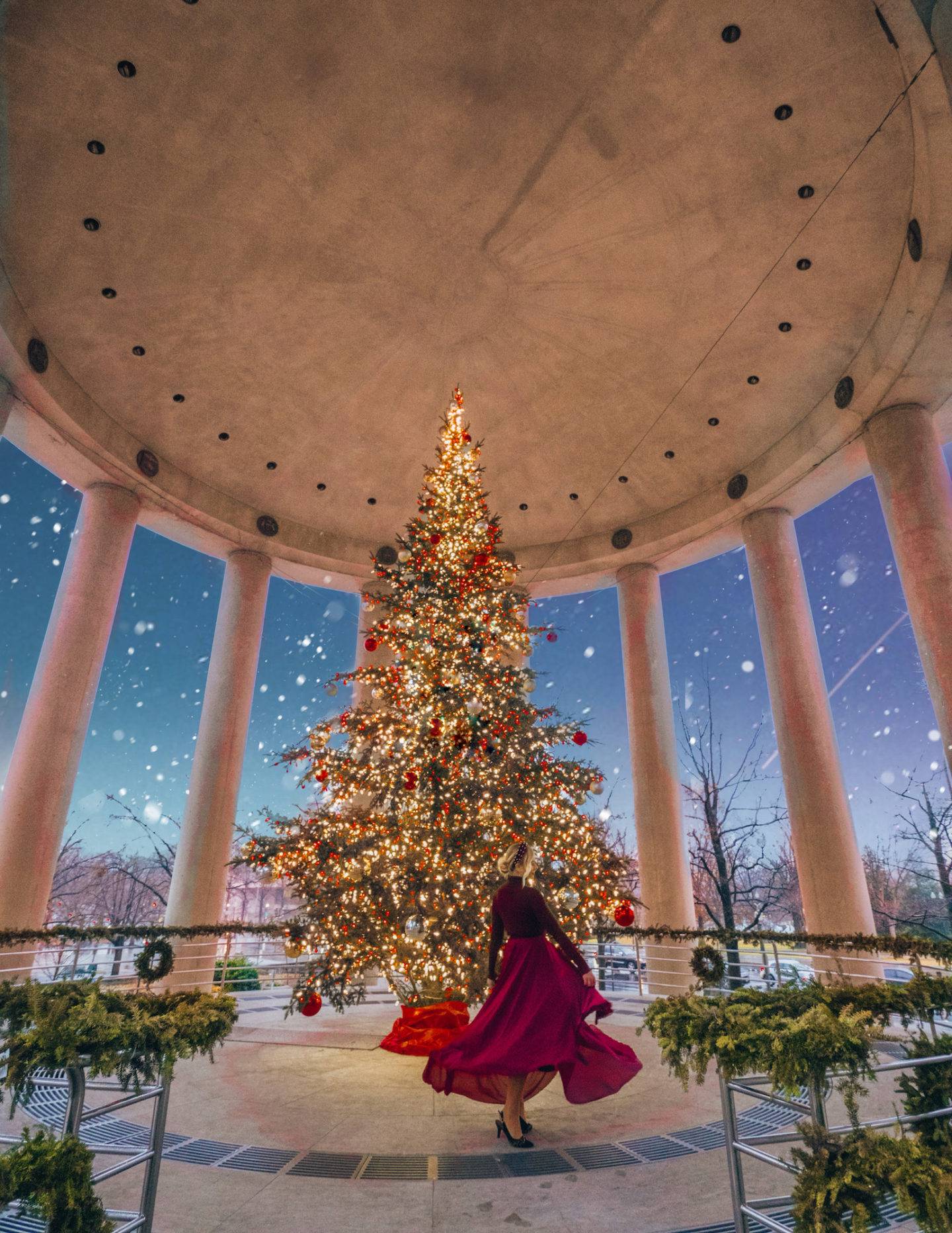 Things to do in Washington at Christmas Time: Check out the Canadian Embassy's Christmas tree. It's a must see at night!