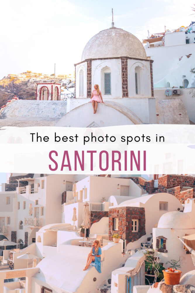 The best photo spots and most instagrammable places in Santorini: A complete photo guide. Click the photo to see the list of the best instagram photo spots in Santorini!