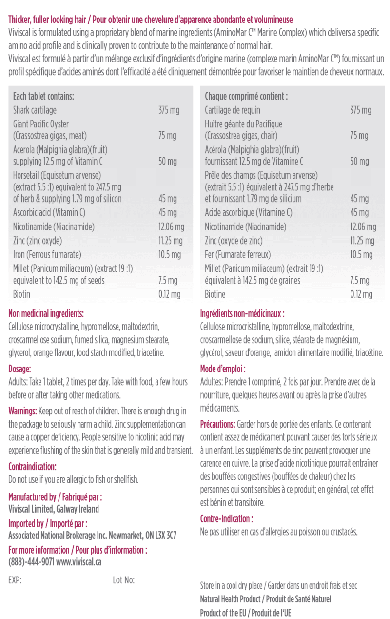 Viviscal Hair Growth Supplements ingredients list