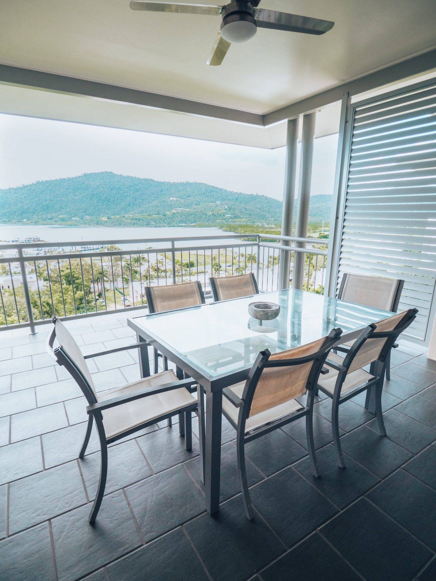 Our two bedroom suite at Peppers Airlie Beach in the Whitsunday Islands featured a spacious patio with a view of Airlie Beach below.