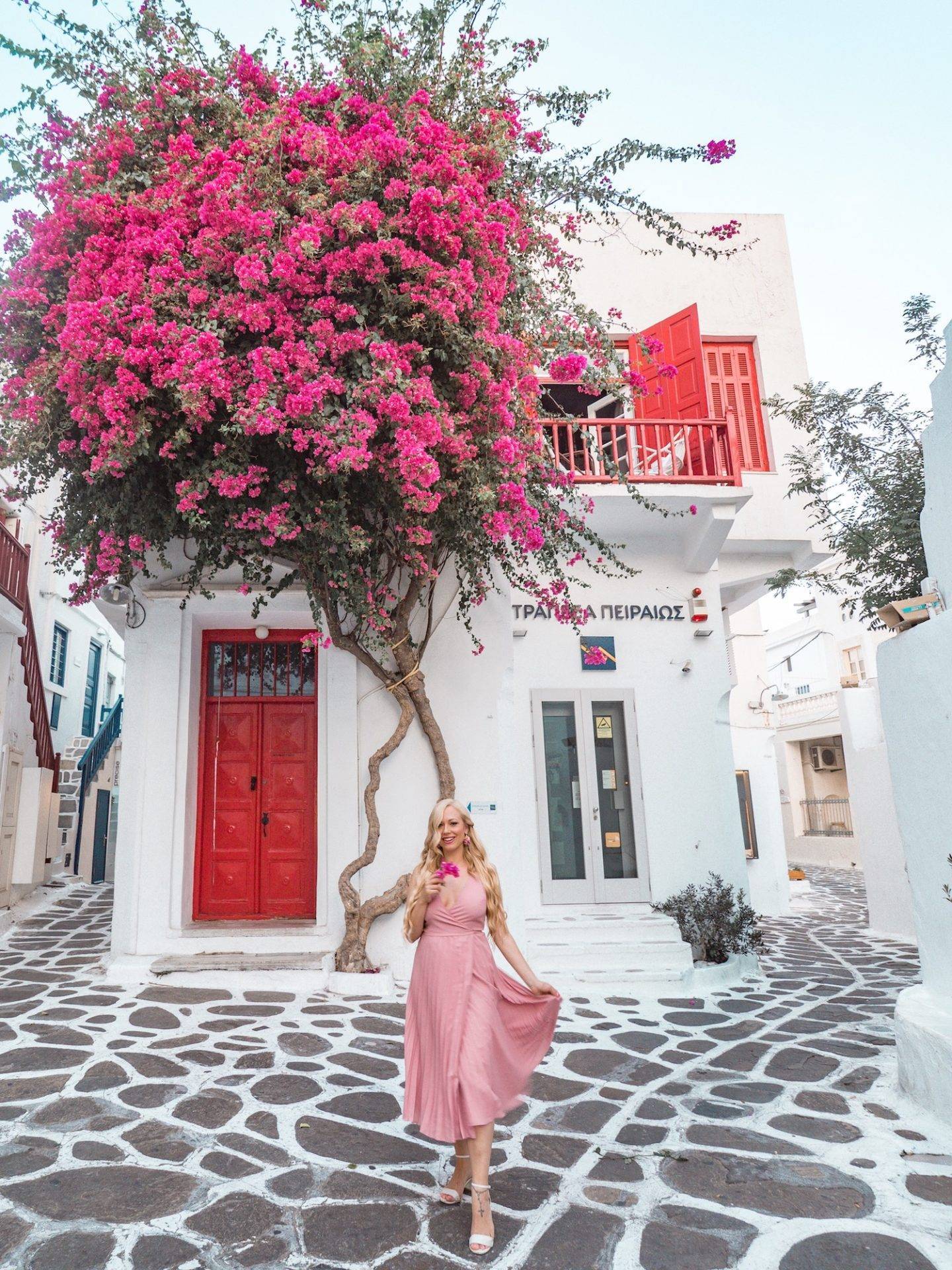 The most instagrammable places in Mykonos include this beautiful facade outside the Pandora store. Click the photo to see the rest of my list of the most instagrammable places in Mykonos! 