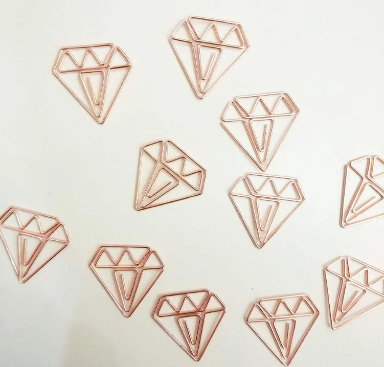 Rose gold diamond shaped paper clips