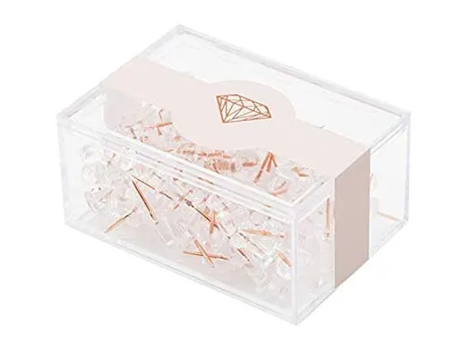 The cutest box set of rose gold and clear thumbtacks