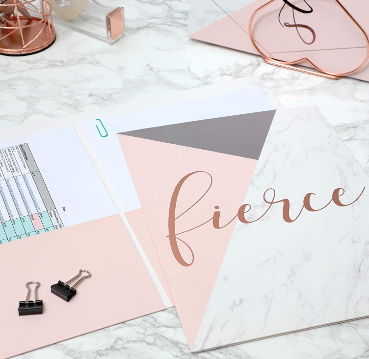 Adorable pink, marble and rose gold motivational folders to help keep you organized!