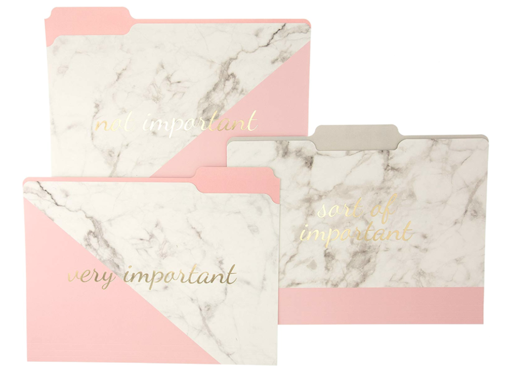Rose gold office supplies to brighten your workspace - marble and rose gold organizational folders