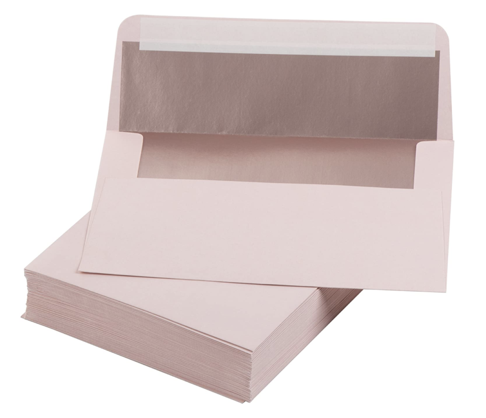 Pink and rose gold lined envelopes