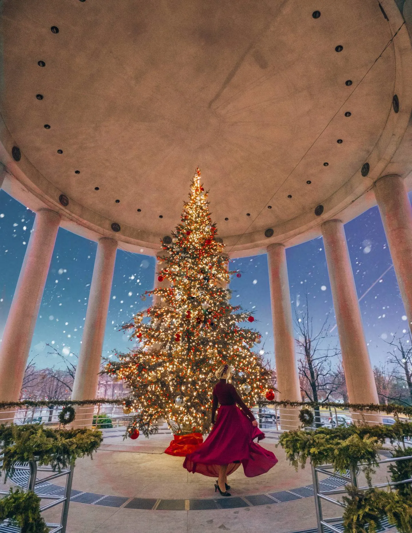 Things to do in Washington at Christmas Time: Check out the Canadian Embassy's Christmas tree. It's a must see at night!