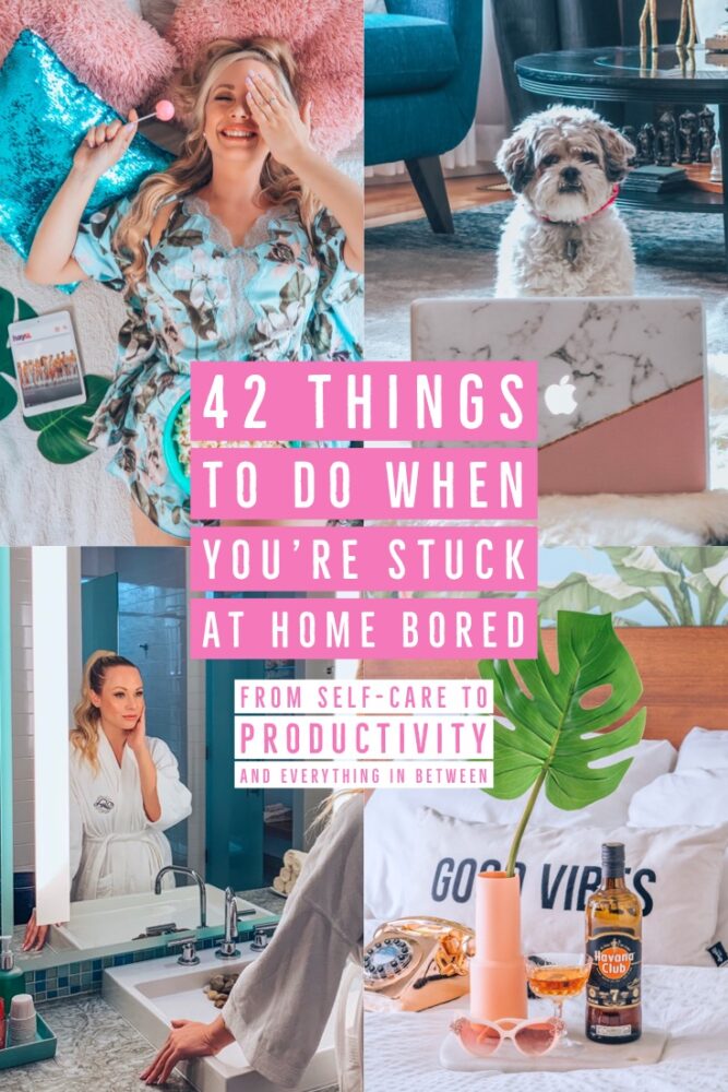 We're all stuck at home right now and just trying to stay busy. Whether you need to take it easy to cope or dive into productive projects, here's a list of 42 things to do when you're bored at home to keep you busy during this time! Click the image for more! things to do when you're bored | things to do | bored at home | boredom | what to do when you're bored | productive things to do when bored | creative things to do