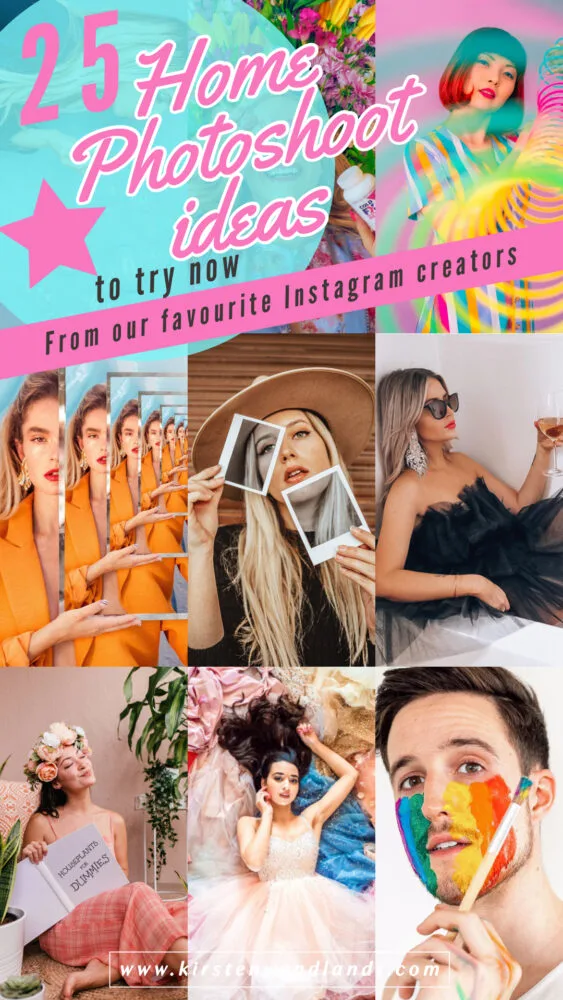 Looking for some unique, create, and easy home photoshoot ideas to up your instagram game? Heres a list of 25 photography ideas you can do from from home. From using different props to themed concepts, flowers and food, this list has 25 ideas to get your creativity flowing again.