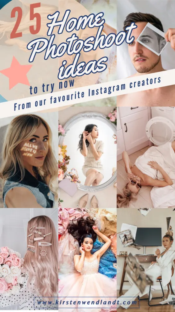 Looking for some unique, create, and easy home photoshoot ideas to up your instagram game? Heres a list of 25 photography ideas you can do from from home. From using different props to themed concepts, flowers and food, this list has 25 ideas to get your creativity flowing again.