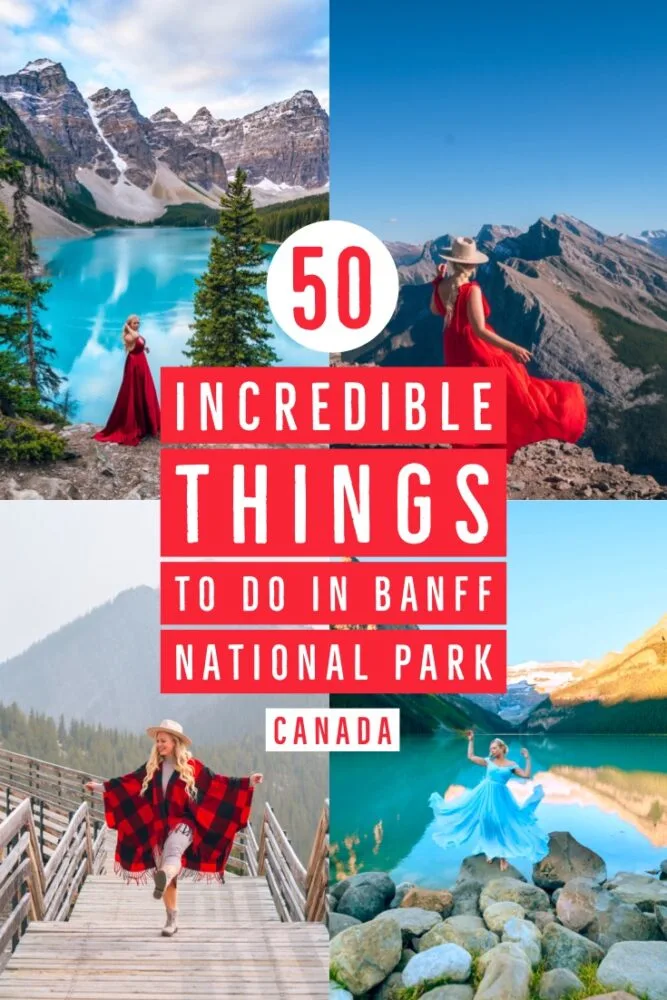 Visiting Banff National Park soon? Don't miss this guide of the 50 best things to in Banff for every kind of traveler! I recently spent 8 days exploring the area and took notes along the way so I could write you the most comprehensive guide possible. This guide includes all the top attractions, hikes, restaurants, and sights you definitely won't want to miss when you visit Banff National Park. I also include any tips you might need when visiting. Click for the full guide!