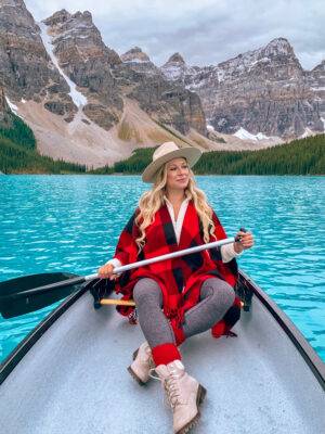 Visiting Banff National Park soon? Don't miss this guide of the 50 best things to in Banff for every kind of traveler! I recently spent 8 days exploring the area and took notes along the way so I could write you the most comprehensive guide possible. This guide includes all the top attractions, hikes, restaurants, and sights you definitely won't want to miss when you visit Banff National Park. I also include any tips you might need when visiting the area! Pictured here: Canoeing on Moraine Lake