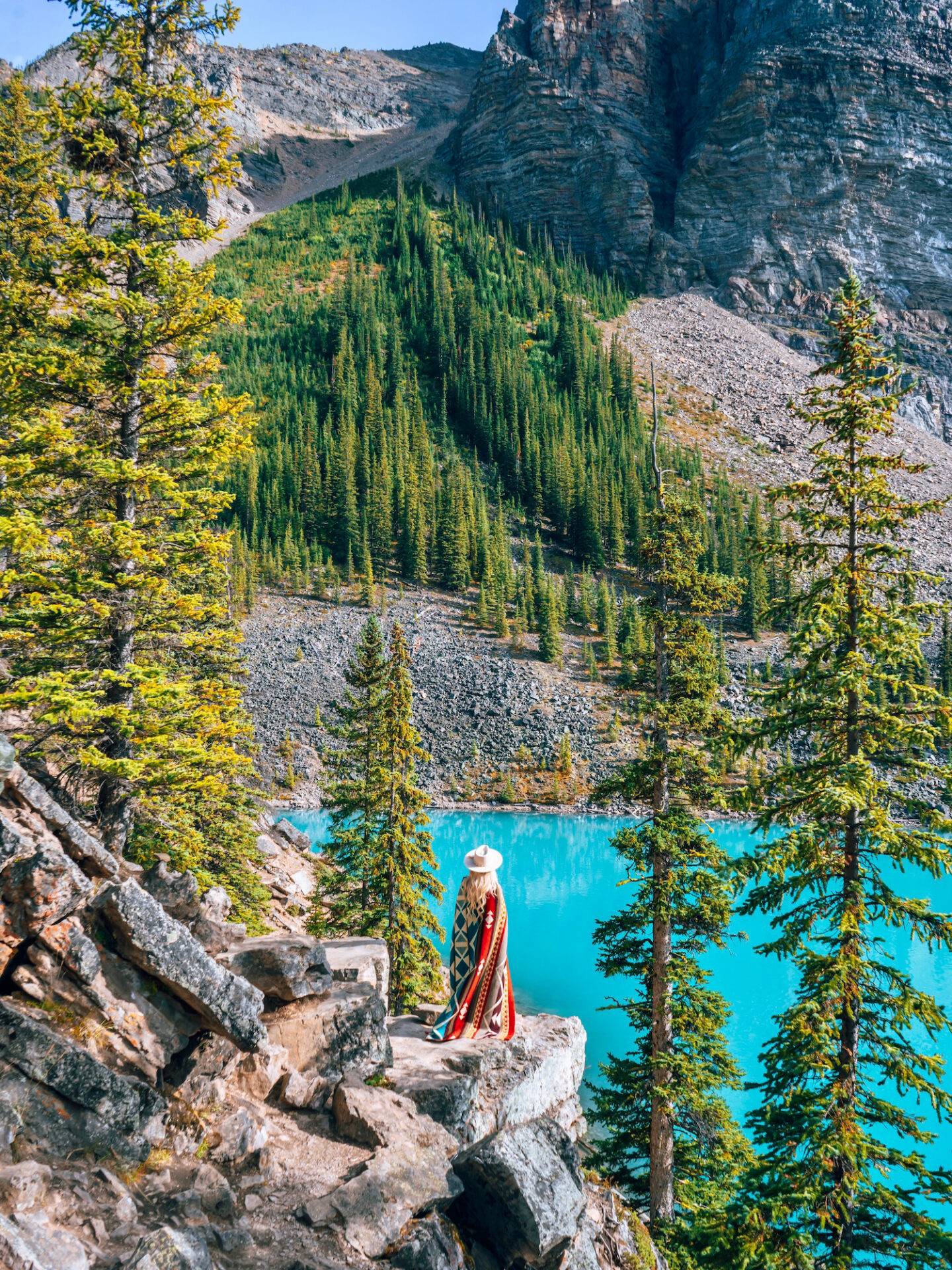 Visiting Banff National Park soon? Don't miss this guide of the 50 best things to in Banff for every kind of traveler! I recently spent 8 days exploring the area and took notes along the way so I could write you the most comprehensive guide possible. This guide includes all the top attractions, hikes, restaurants, and sights you definitely won't want to miss when you visit Banff National Park. I also include any tips you might need when visiting the area! Pictured here: Moraine Lake Rockpile Trail