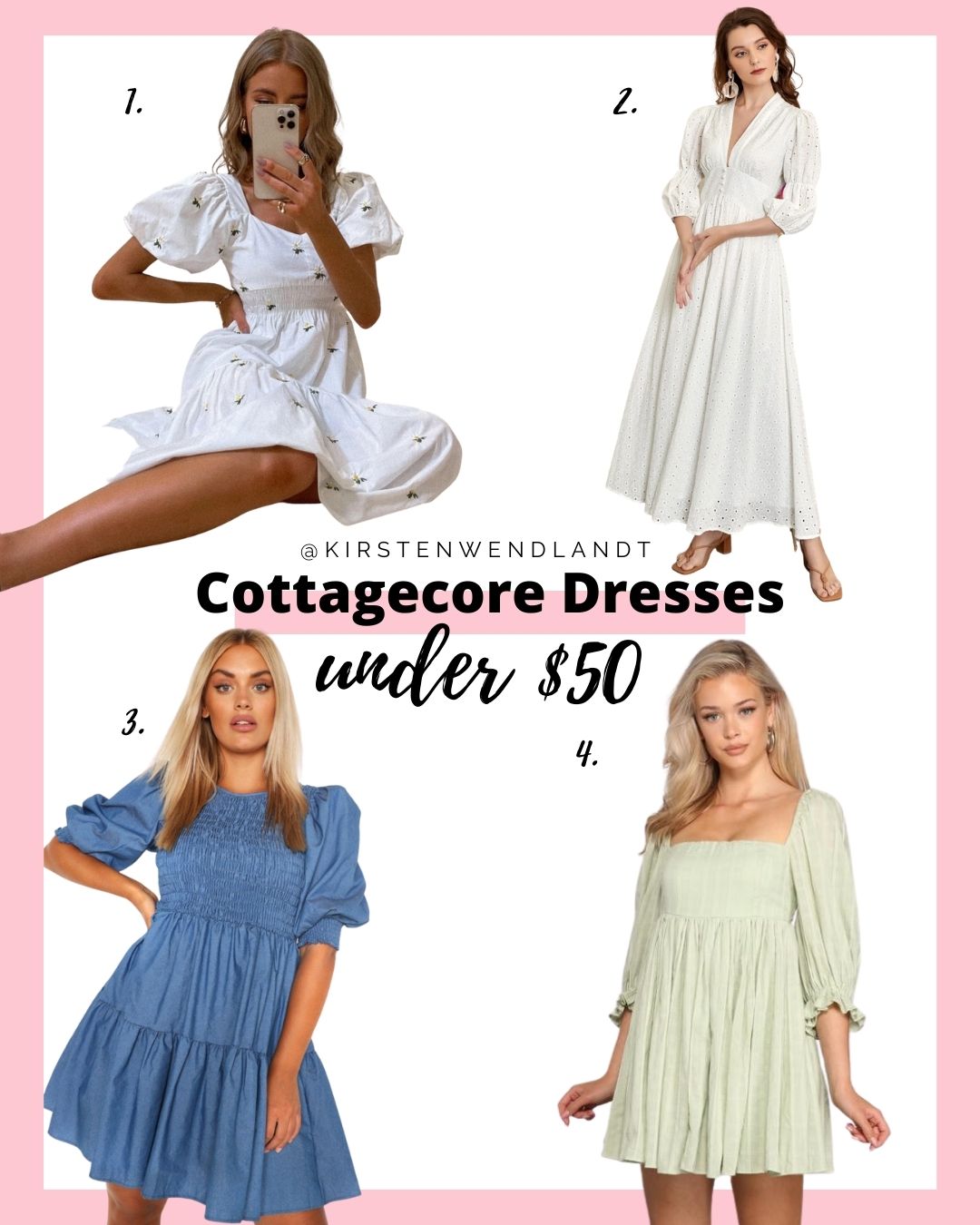 If you're smitten over the cottagecore aesthetic like me you'll definitely love this list list of cheap cottagecore dresses you can buy on a budget! Each of these adorable cottagecore dresses are $50 or under
