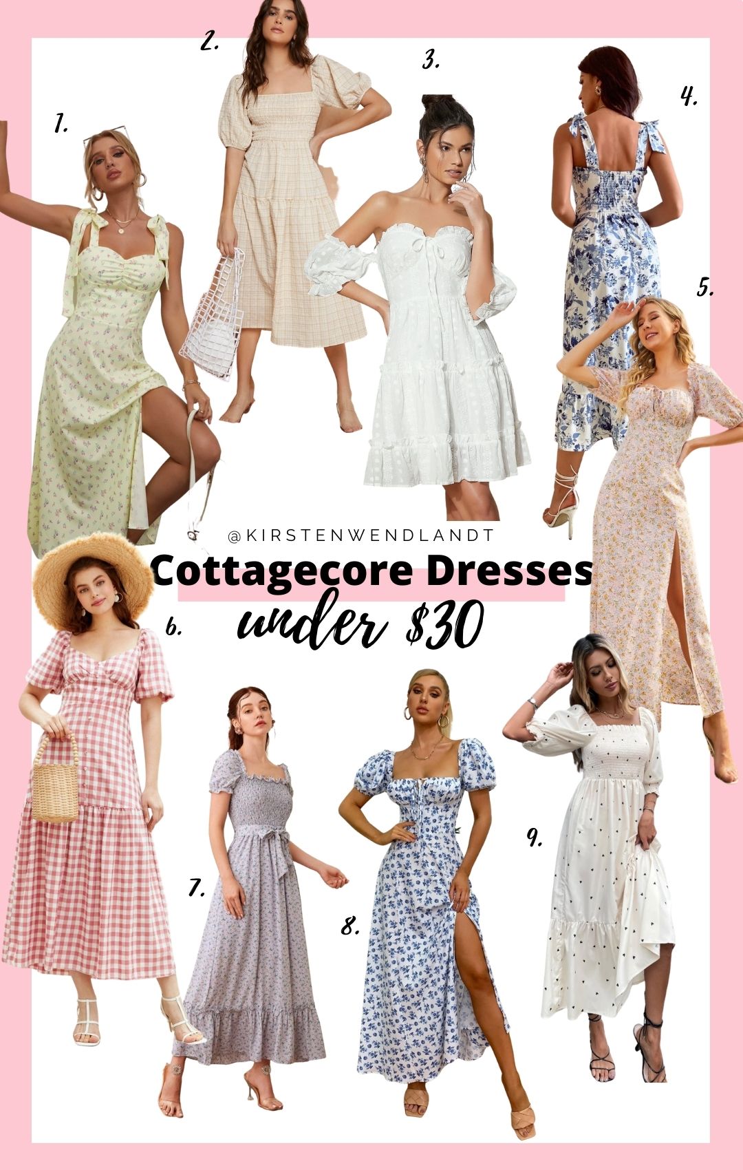If you're smitten over the cottagecore aesthetic like me you'll definitely love this list list of cheap cottagecore dresses you can buy on a budget! Each of these adorable cottagecore dresses are $30 or under