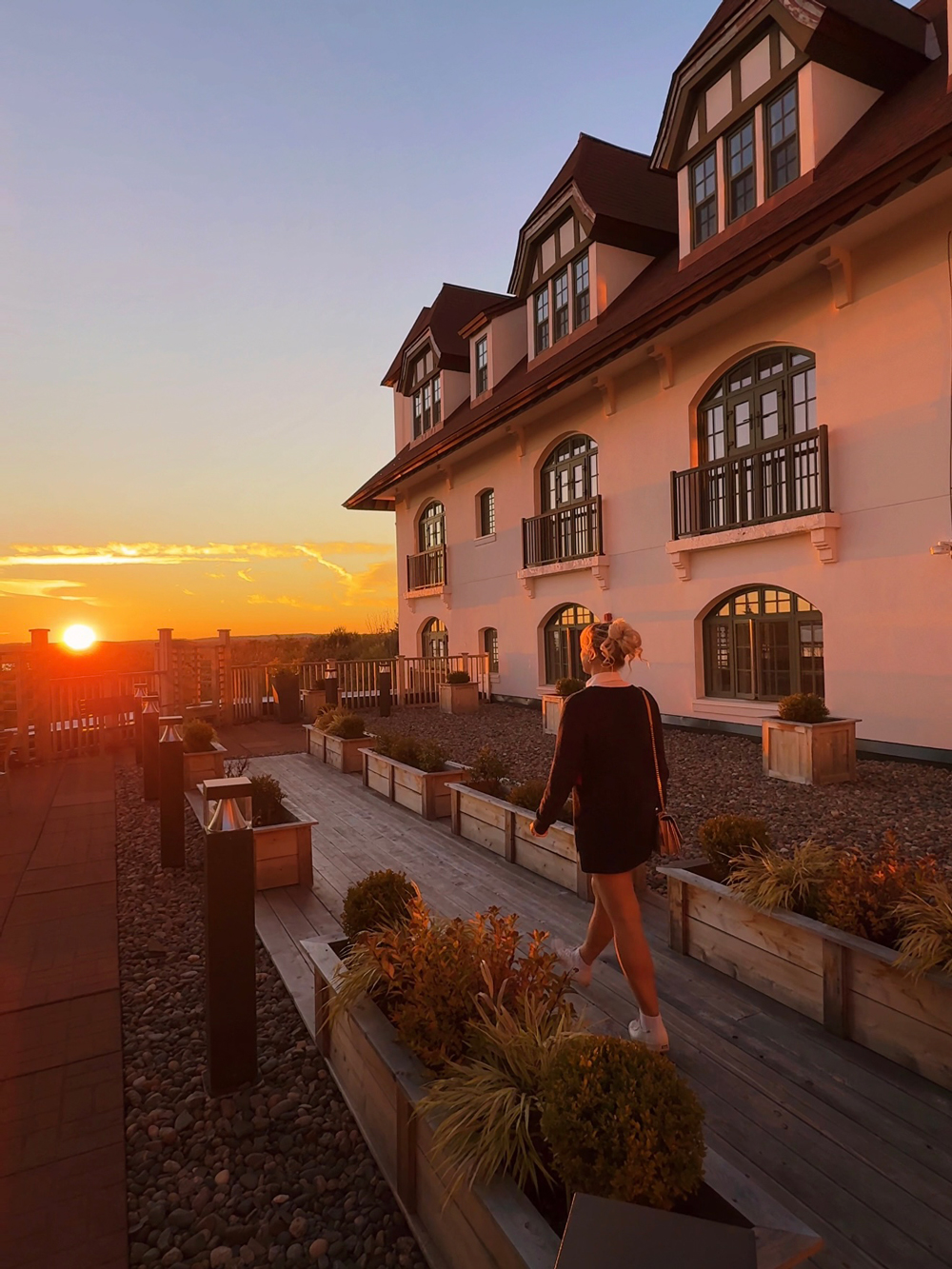 unset view from the rooftop terrace at the Algonquin Resort in St. Andrews by-the-Sea, New Brunswick, overlooking the Bay of Fundy.