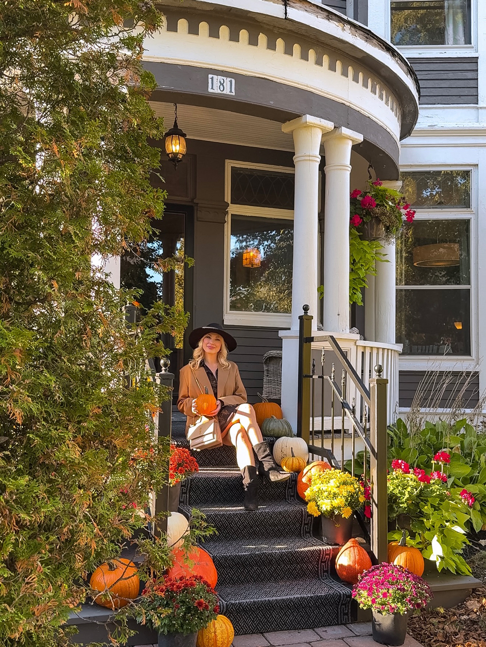 Fairholm Boutique Inns in Charlottetown, PEI &mdash; elegant historic stay decorated with pumpkins and fall flowers.