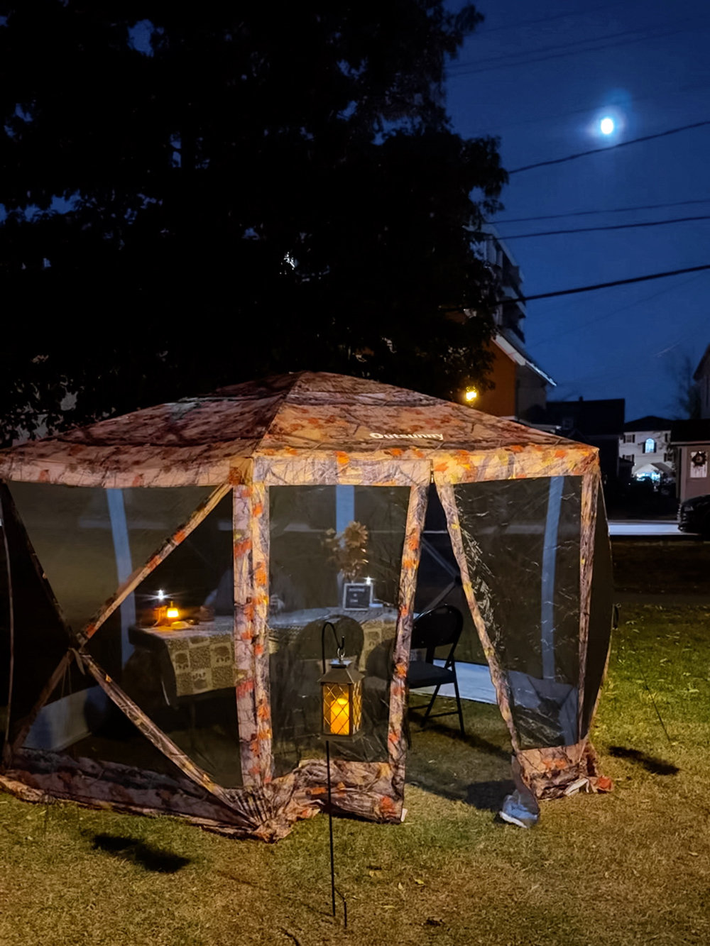 Mystic Nights in Rochford Square, Charlottetown &mdash; illuminated lanterns and tent at night during fall festival season.